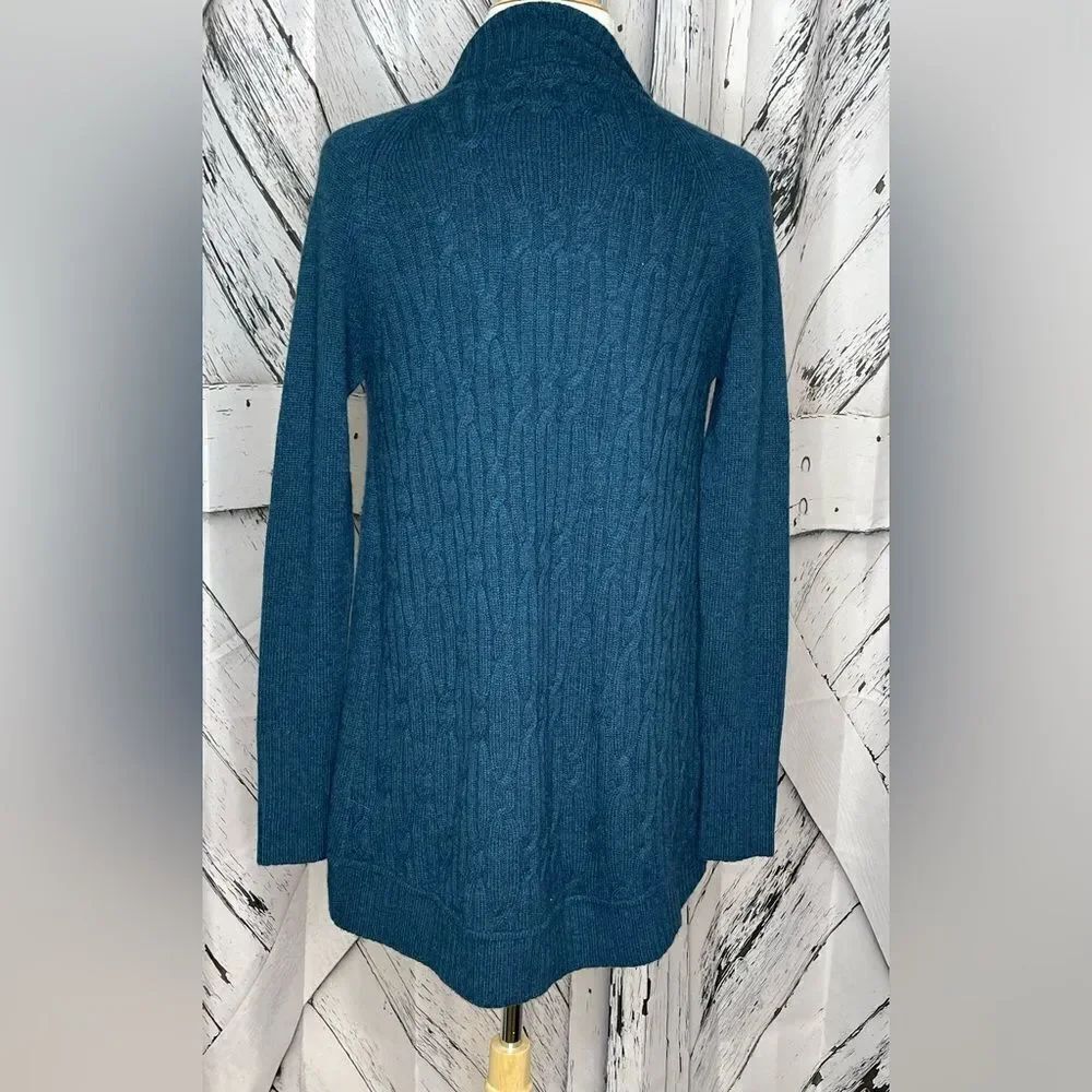 Forte’ Cashmere Open Front Cardigan Teal S - Picture 4 of 6